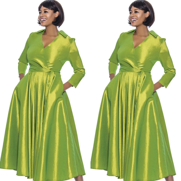 Green Classic Style Faux Wrap Dress