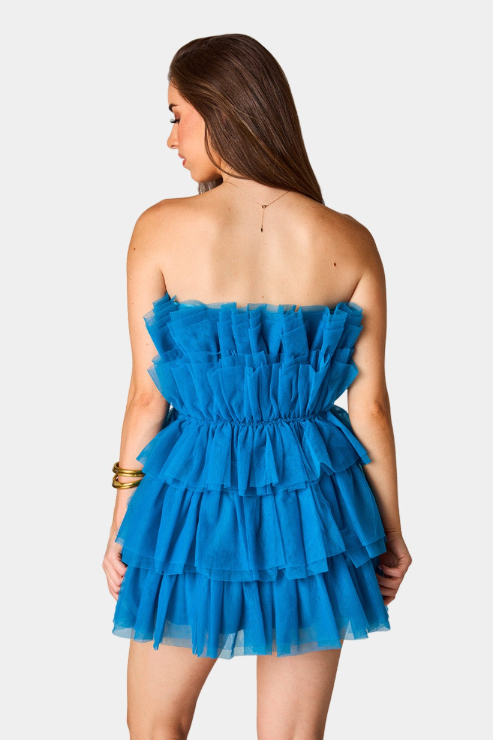 Powder Puff Strapless Tulle Mini Dress - Indigo