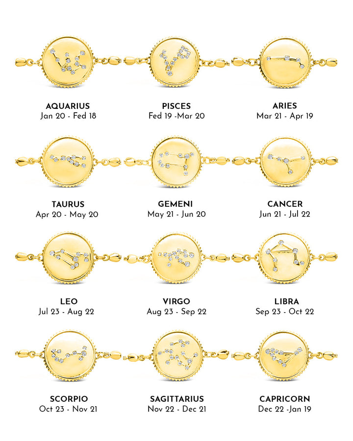 Sterling Silver CZ Constellation Disk Bolo Bracelet