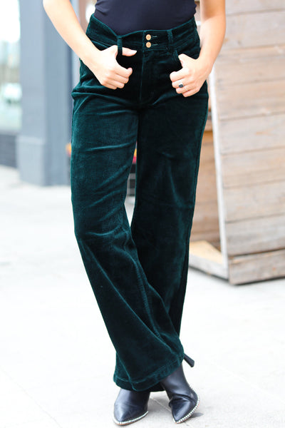 Embrace The Joy Emerald Green Corduroy High Rise Wide Leg Pants - Sybaritic Bags & Clothing
