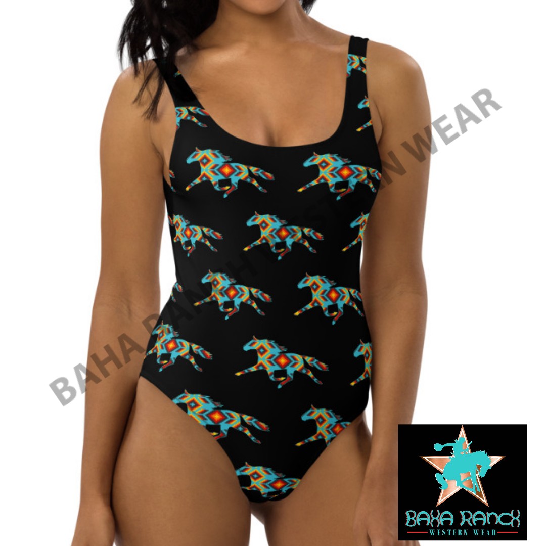 Yeehaw Aztec Horse One Piece Swimsuit