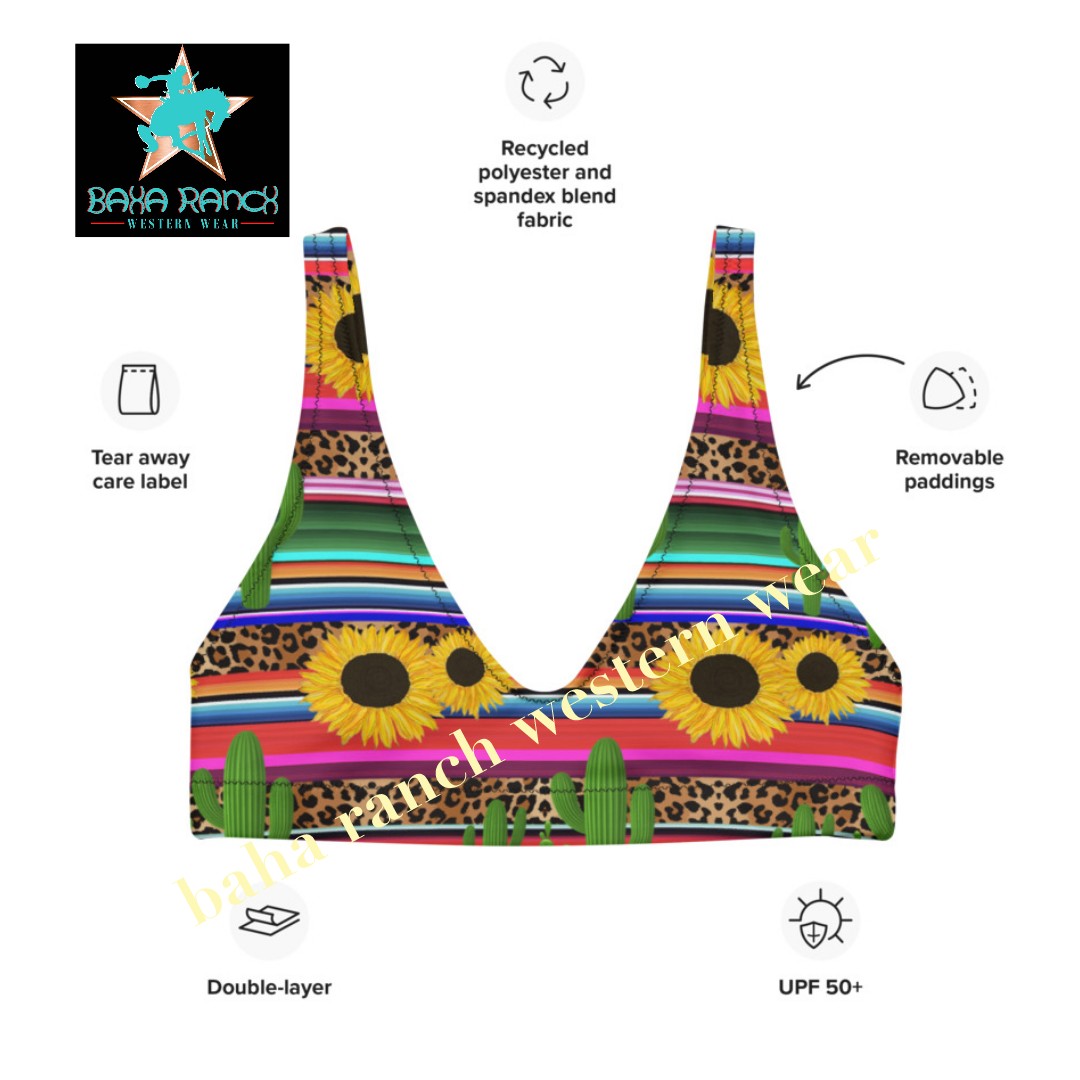 Yeehaw Sunflower Serape Cactus Bikini Top