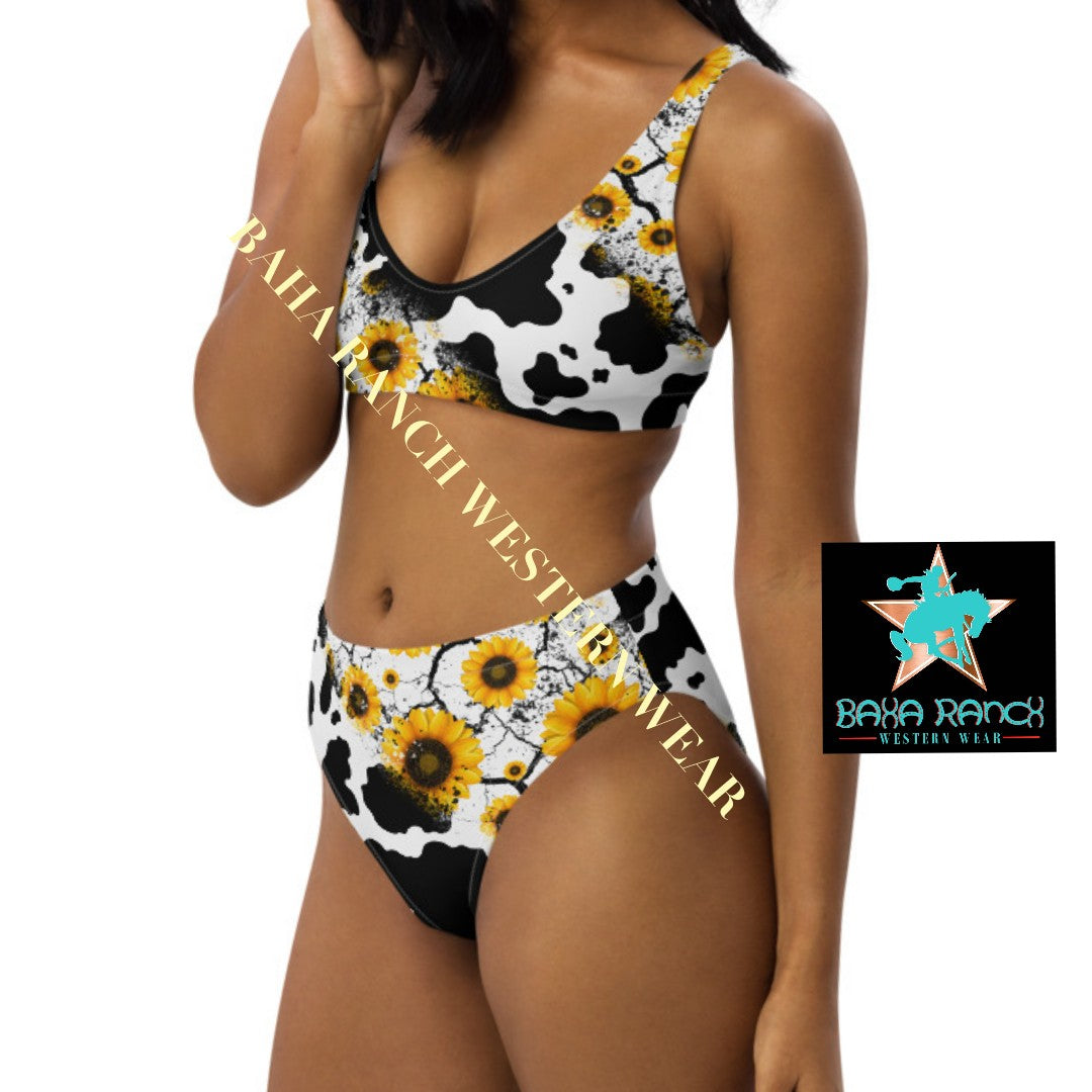 Yeehaw Cow Print Sunflower Bikini