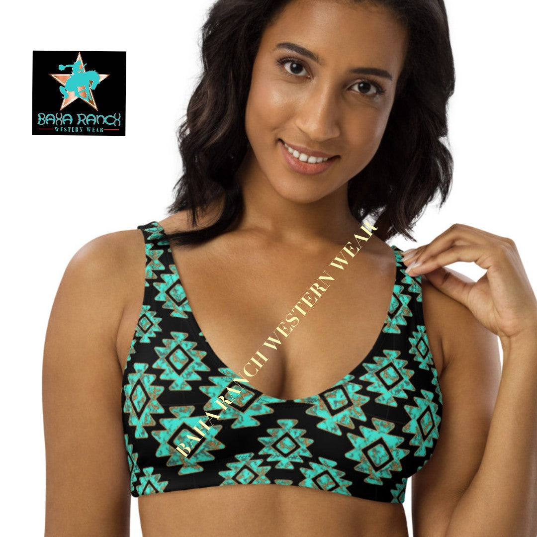 Yeehaw Turquoise Aztec Bikini Top