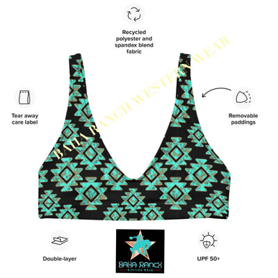 Yeehaw Turquoise Aztec Bikini Top