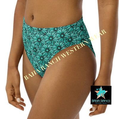 Yeehaw Turquoise Floral Leather Print Bikini Bottom