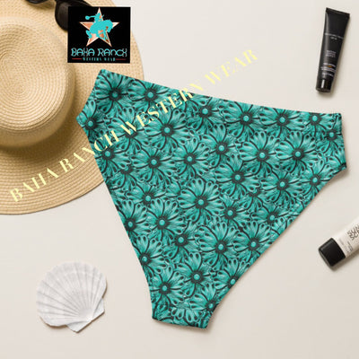 Yeehaw Turquoise Floral Leather Print Bikini Bottom