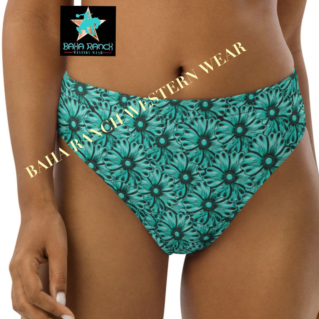 Yeehaw Turquoise Floral Leather Print Bikini Bottom