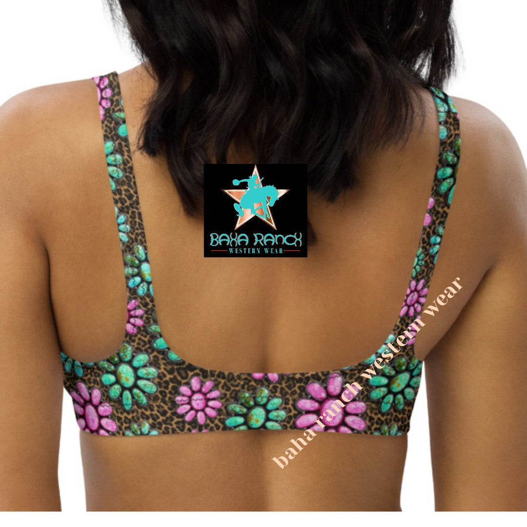 Yeehaw Pink Turquoise Cowgirl Bikini Top