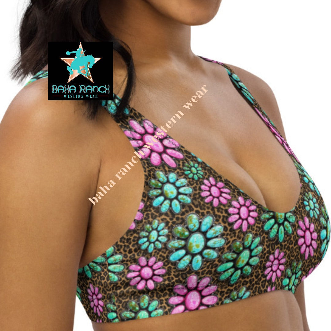 Yeehaw Pink Turquoise Cowgirl Bikini Top