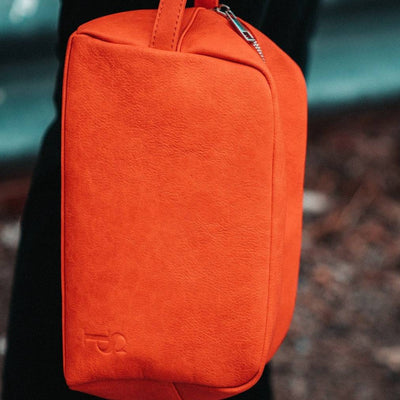 Orange Tumbled Leather Toiletry Bag