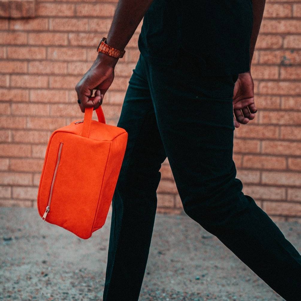 Orange Tumbled Leather Toiletry Bag