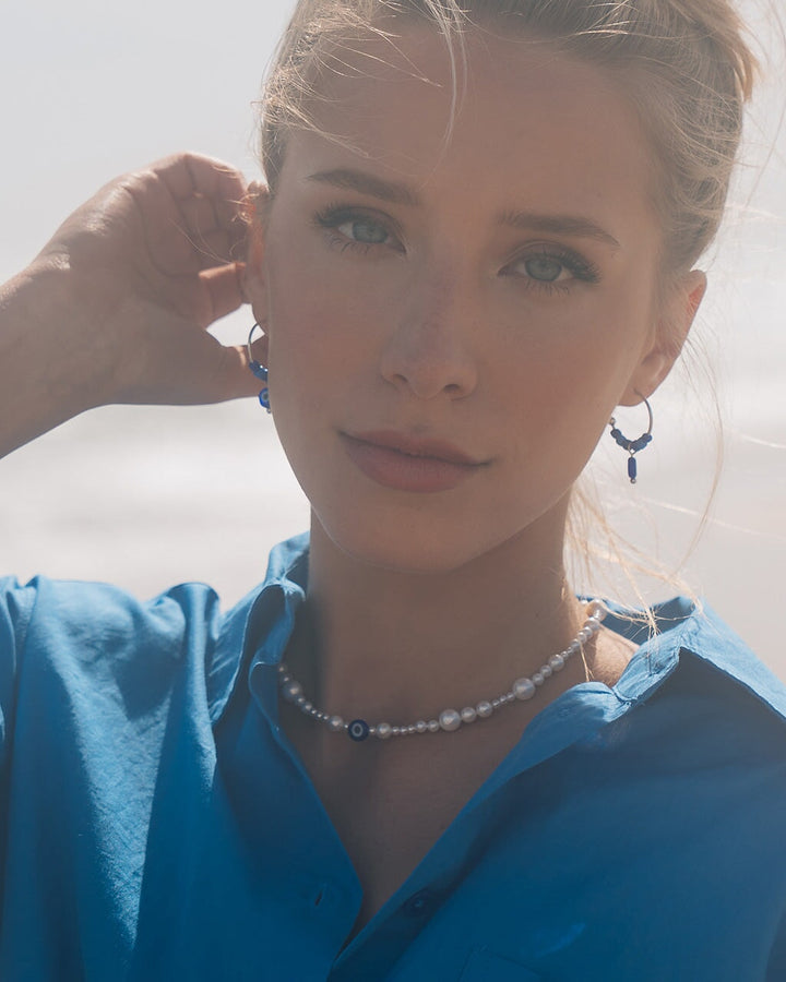 Sibyl Evil Eye Beaded Hoop Earrings