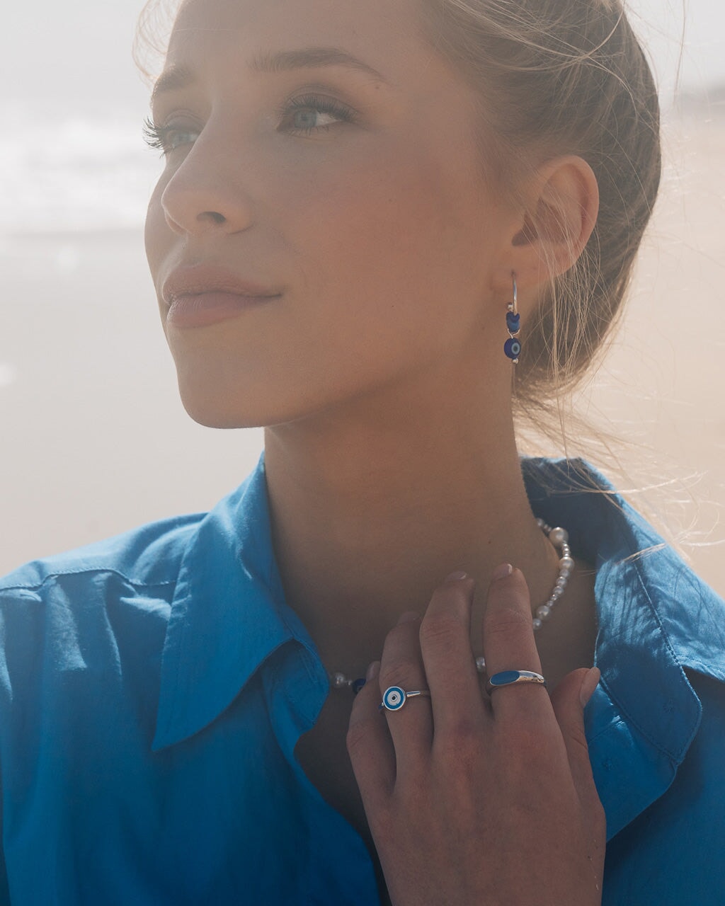 Sibyl Evil Eye Beaded Hoop Earrings