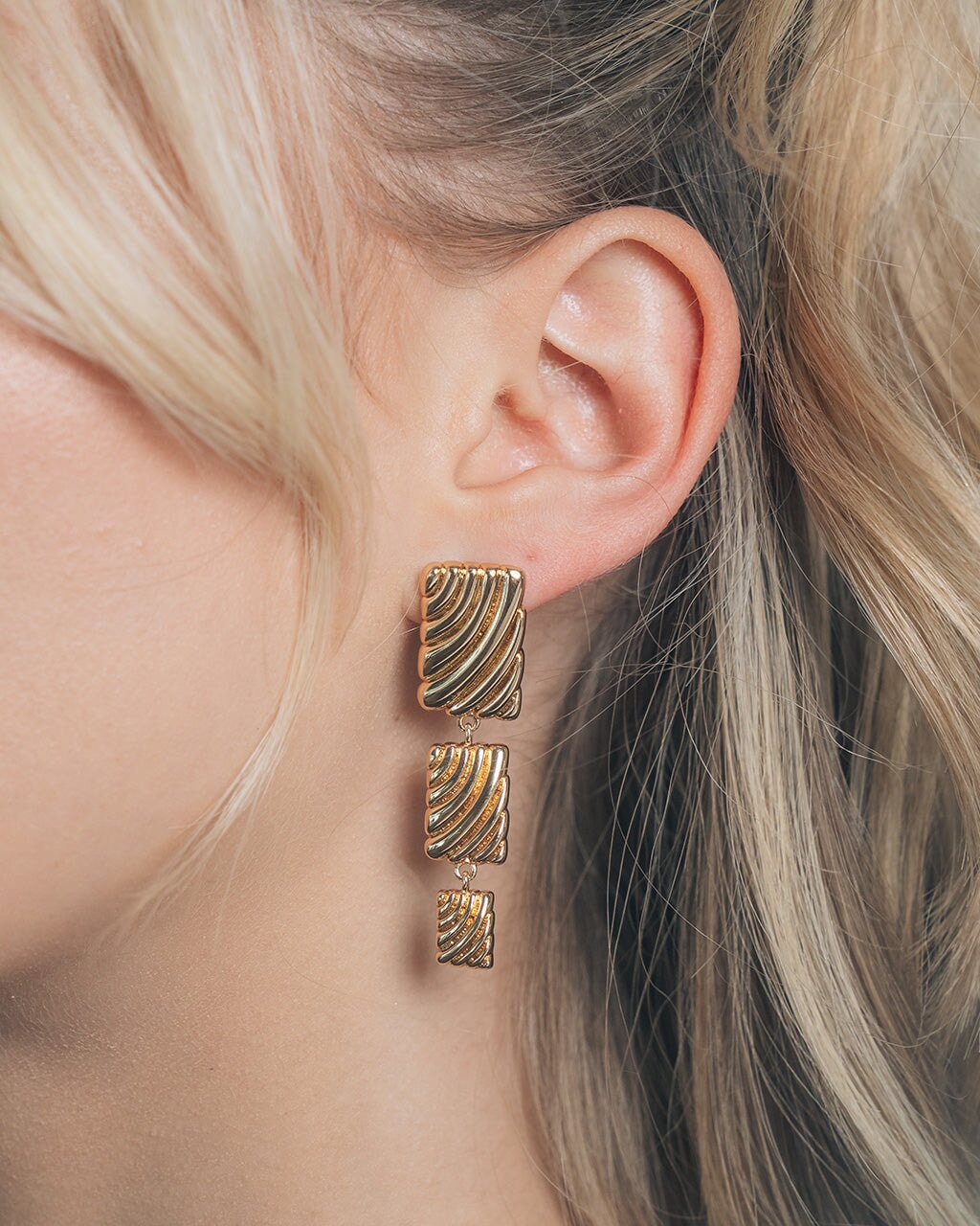 Haydée Triple Textured Drop Stud Earrings