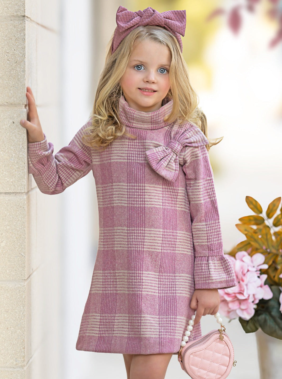 Pretty Pink Tartan Plaid Long Sleeve Shift Dress