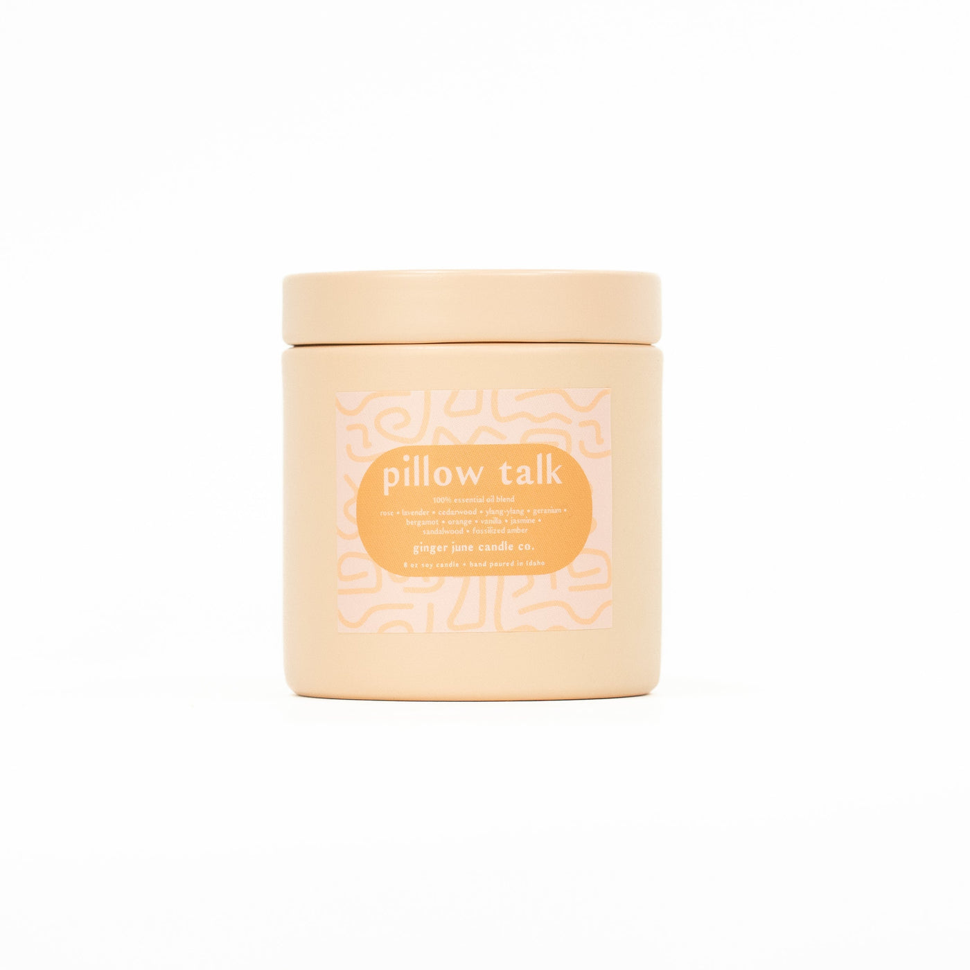 PILLOW TALK • matte blush metal tin • 9 oz soy candle