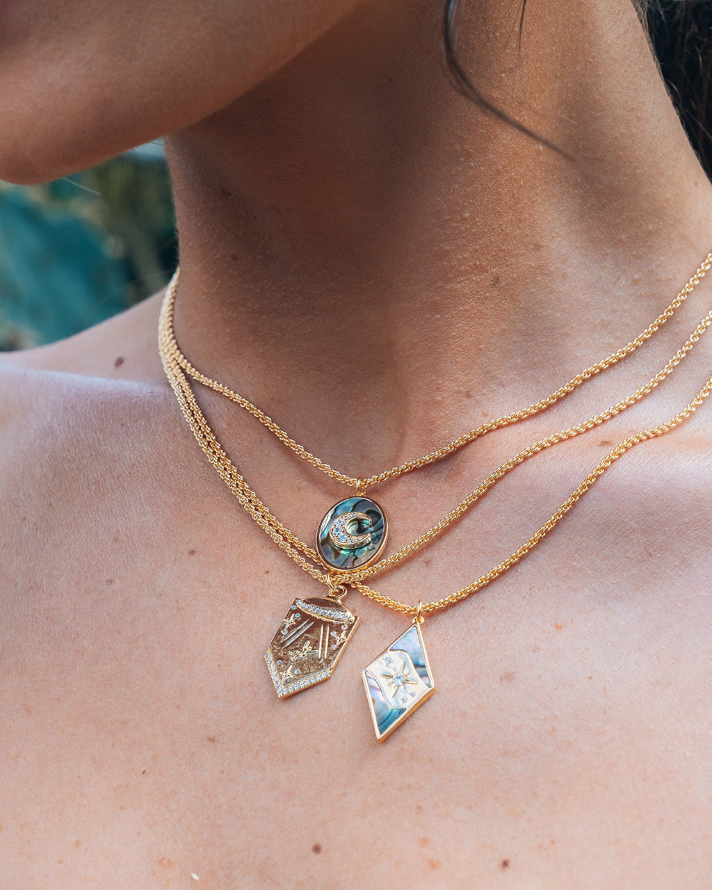 Carrie CZ & Abalone Night Sky Pendant Necklace