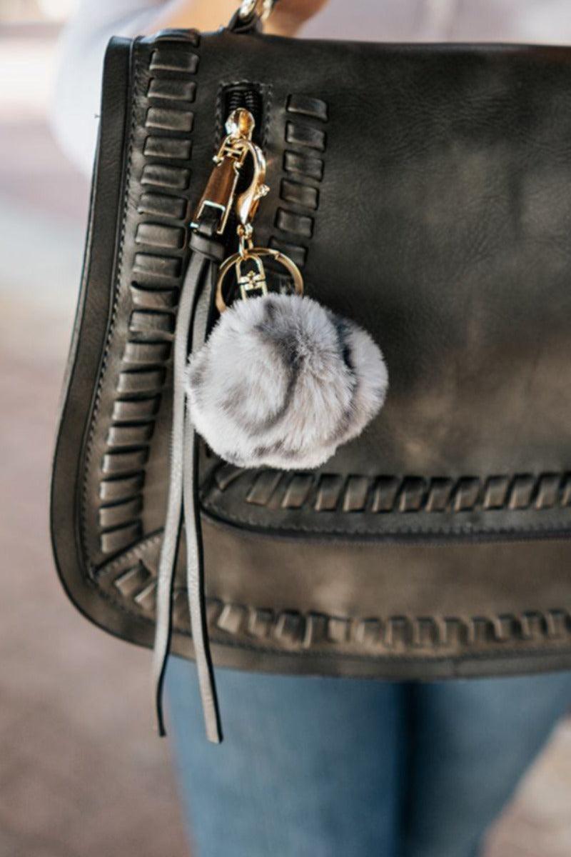 shea leopard pom pom keychain