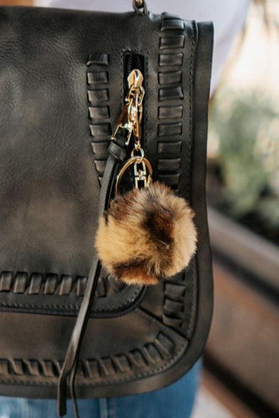 shea leopard pom pom keychain