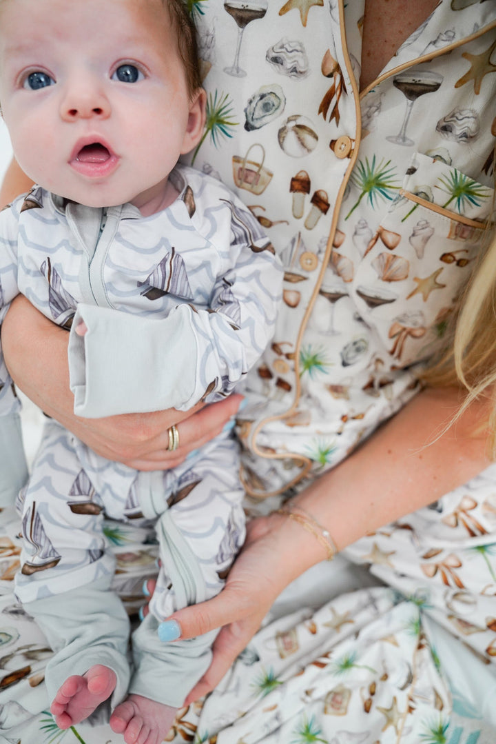 Neutral Coastal Cocktail - Short Sleeve + Pant Pajama Set