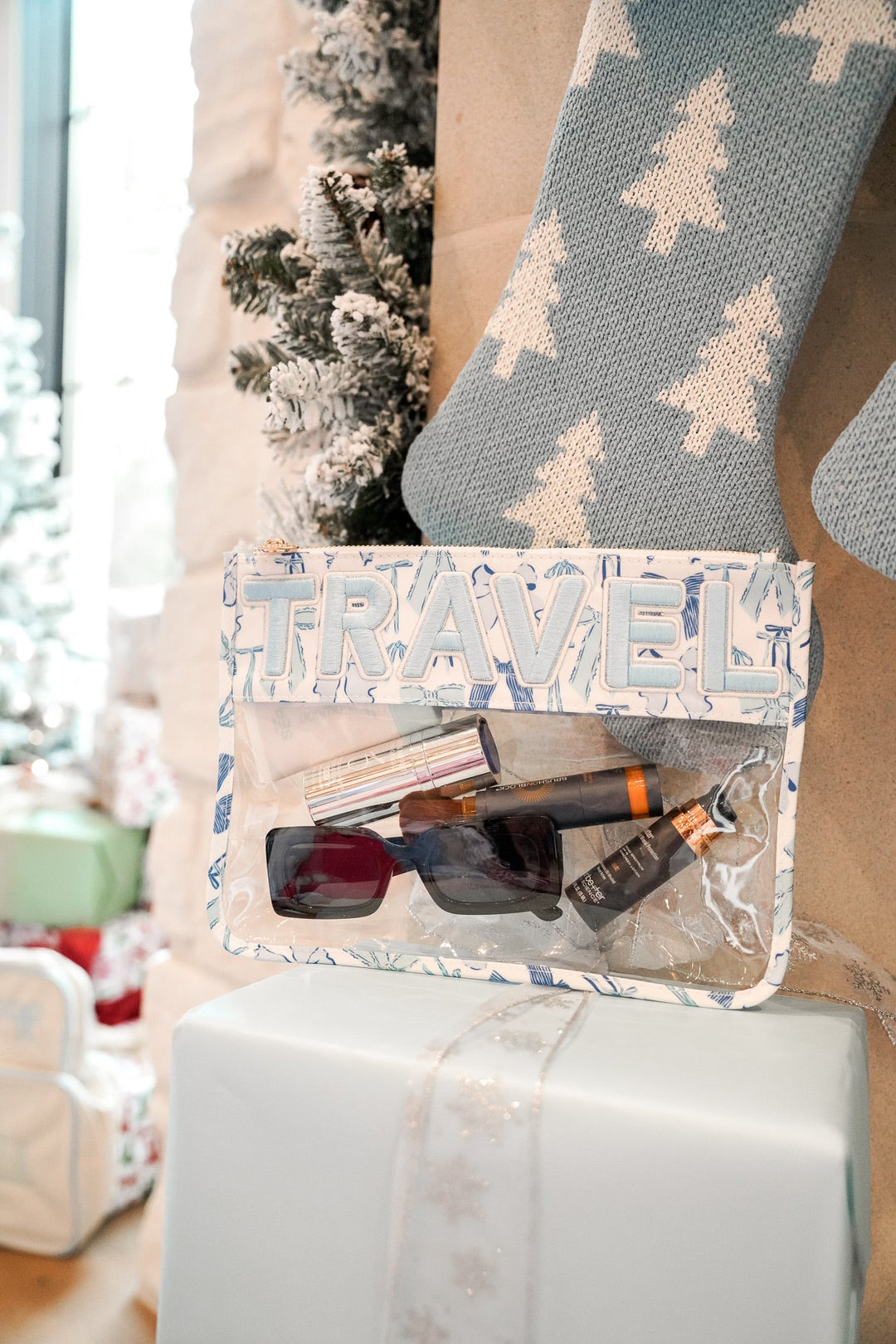 Travel - Blue Bow Clear Pouch