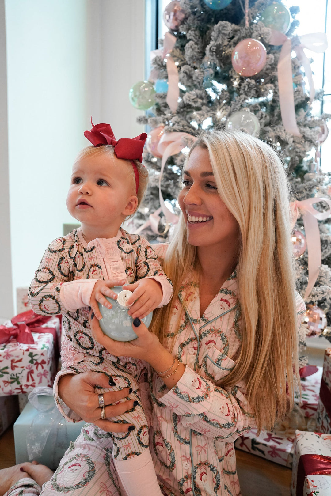 Pink Santa - Ribbed Long Pajama Set