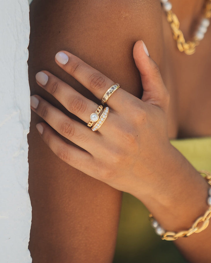 Kimber Pearl & CZ Stacking Ring Set of 3