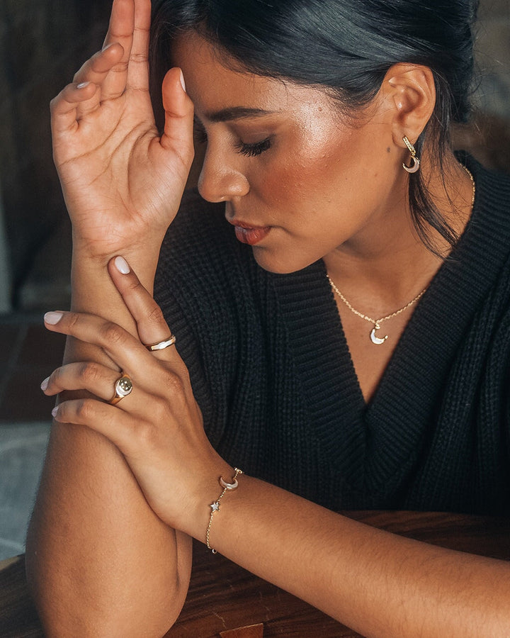 Valeria CZ & Moonstone Crescent Drop Stud Earrings