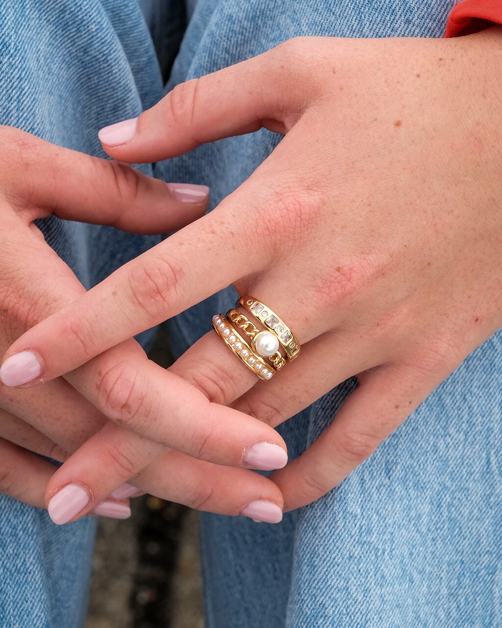 Kimber Pearl & CZ Stacking Ring Set of 3