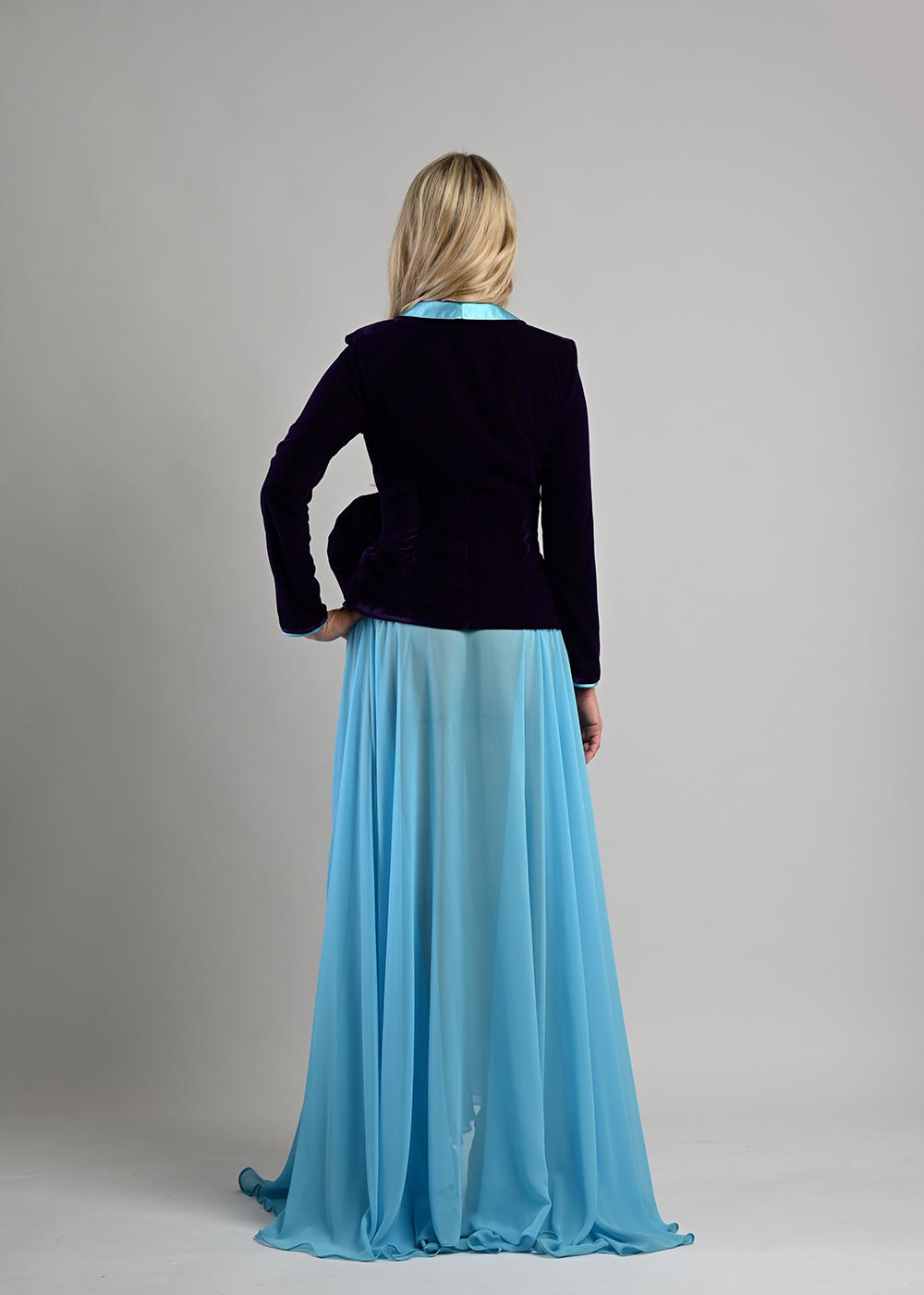 Turquoise Chiffon Maxi Skirt with Overlap Slit