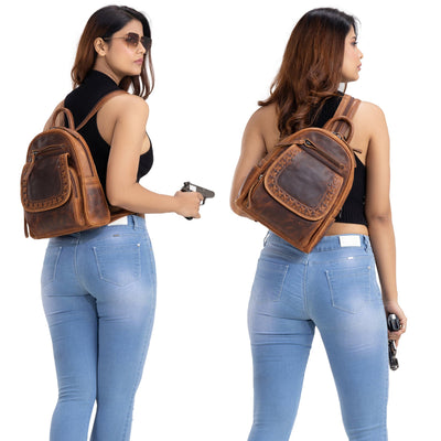 Concealed Carry RFID Daisy Leather Backpack by Lady Conceal