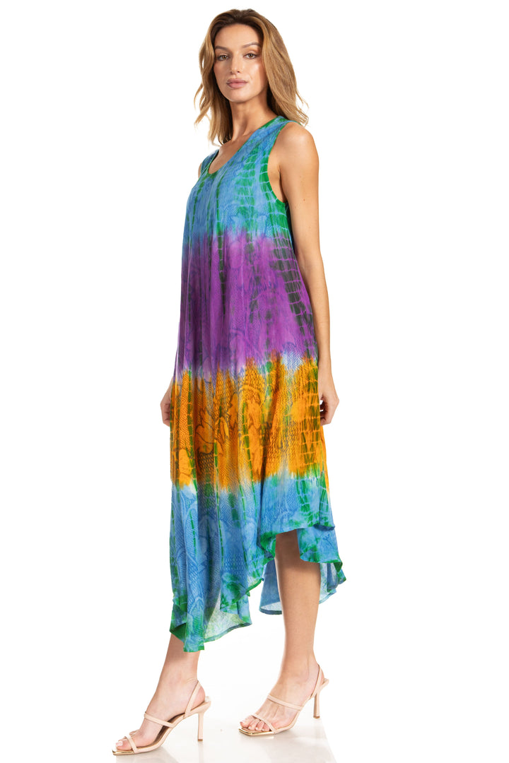 Sakkas Ombre Floral Tie Dye Tank Sheath Caftan Rayon Dress