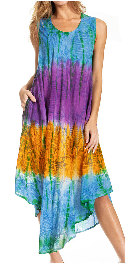 Sakkas Ombre Floral Tie Dye Tank Sheath Caftan Rayon Dress