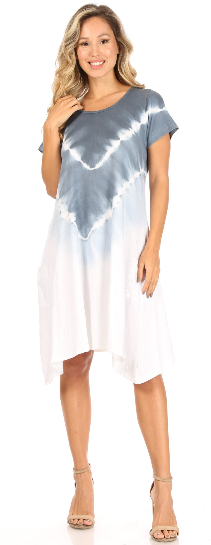 Sakkas Lilla Women's Casual Tie Dye Midi Boho Loose Short Sleeve Knit Dress Pocket