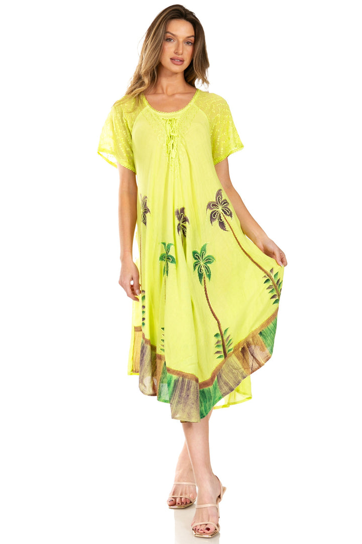 Sakkas Kai Palm Tree Caftan Tank Dress / Cover Up