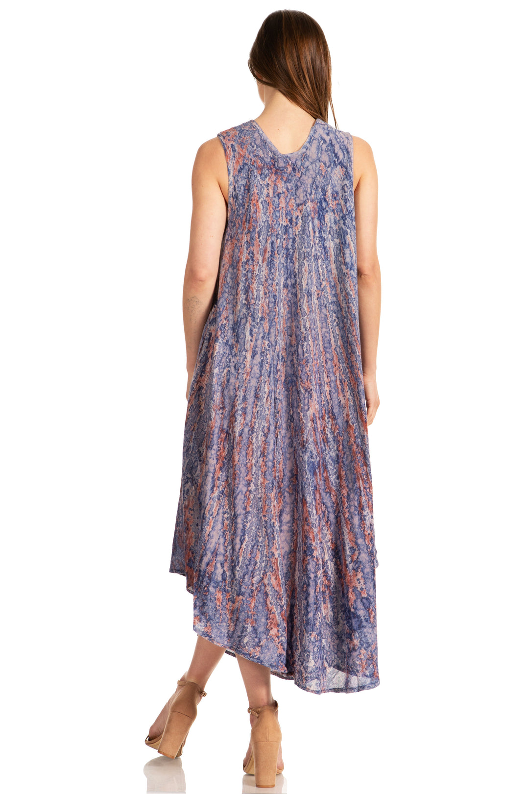 Sakkas Kara Long Draped Sleeveless Marbled Caftan Dress / Cover Up