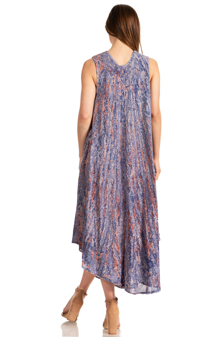 Sakkas Kara Long Draped Sleeveless Marbled Caftan Dress / Cover Up