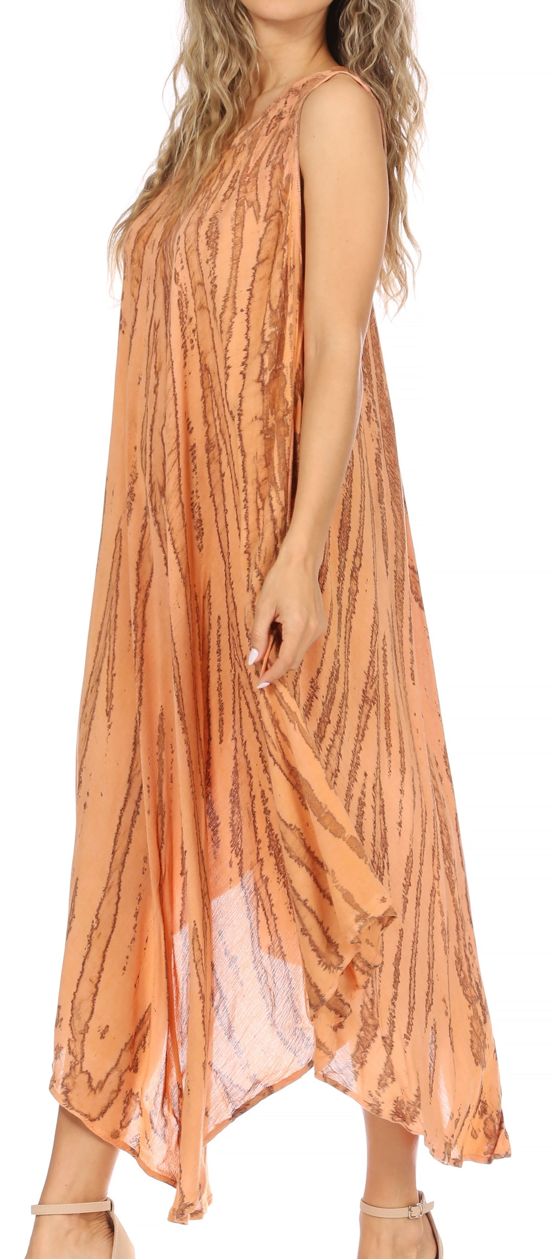 Sakkas Kara Long Draped Sleeveless Marbled Caftan Dress / Cover Up