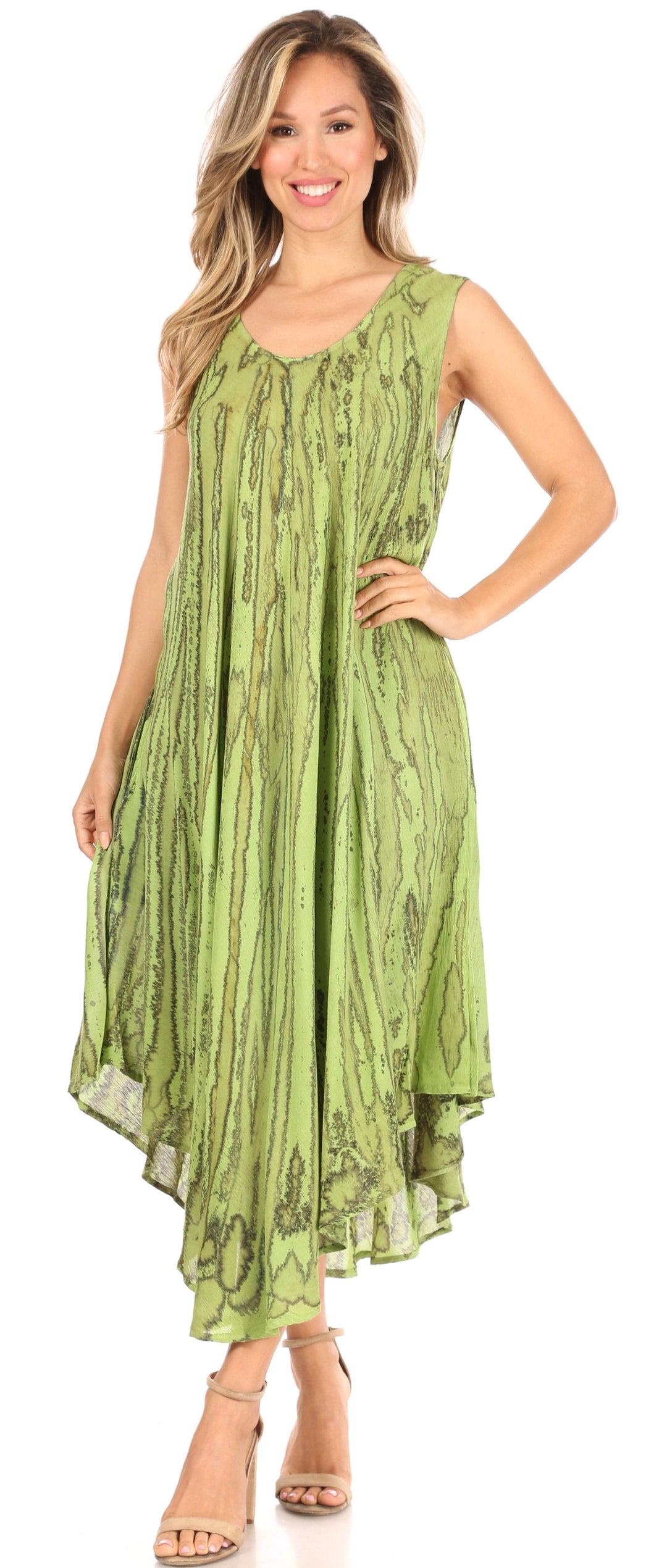 Sakkas Kara Long Draped Sleeveless Marbled Caftan Dress / Cover Up
