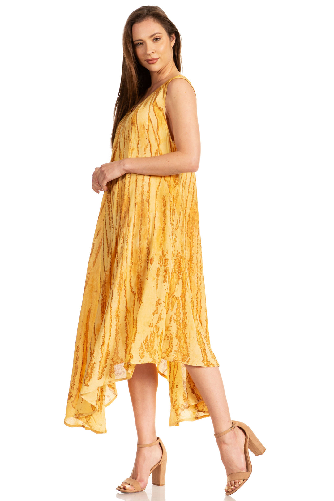 Sakkas Kara Long Draped Sleeveless Marbled Caftan Dress / Cover Up