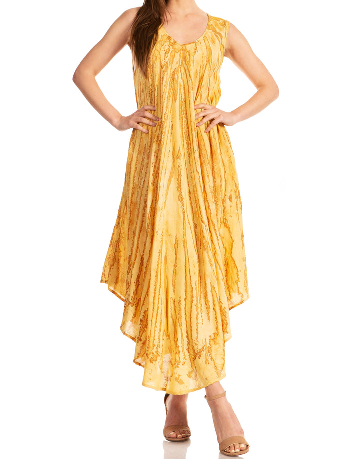Sakkas Kara Long Draped Sleeveless Marbled Caftan Dress / Cover Up
