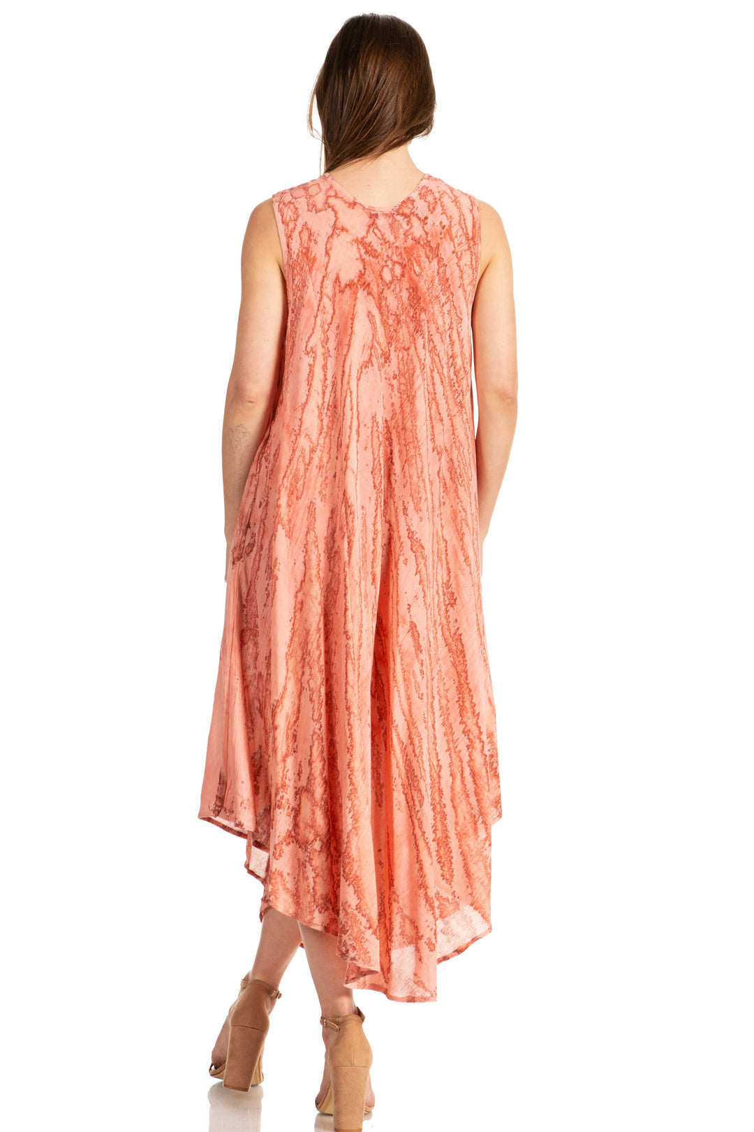 Sakkas Kara Long Draped Sleeveless Marbled Caftan Dress / Cover Up