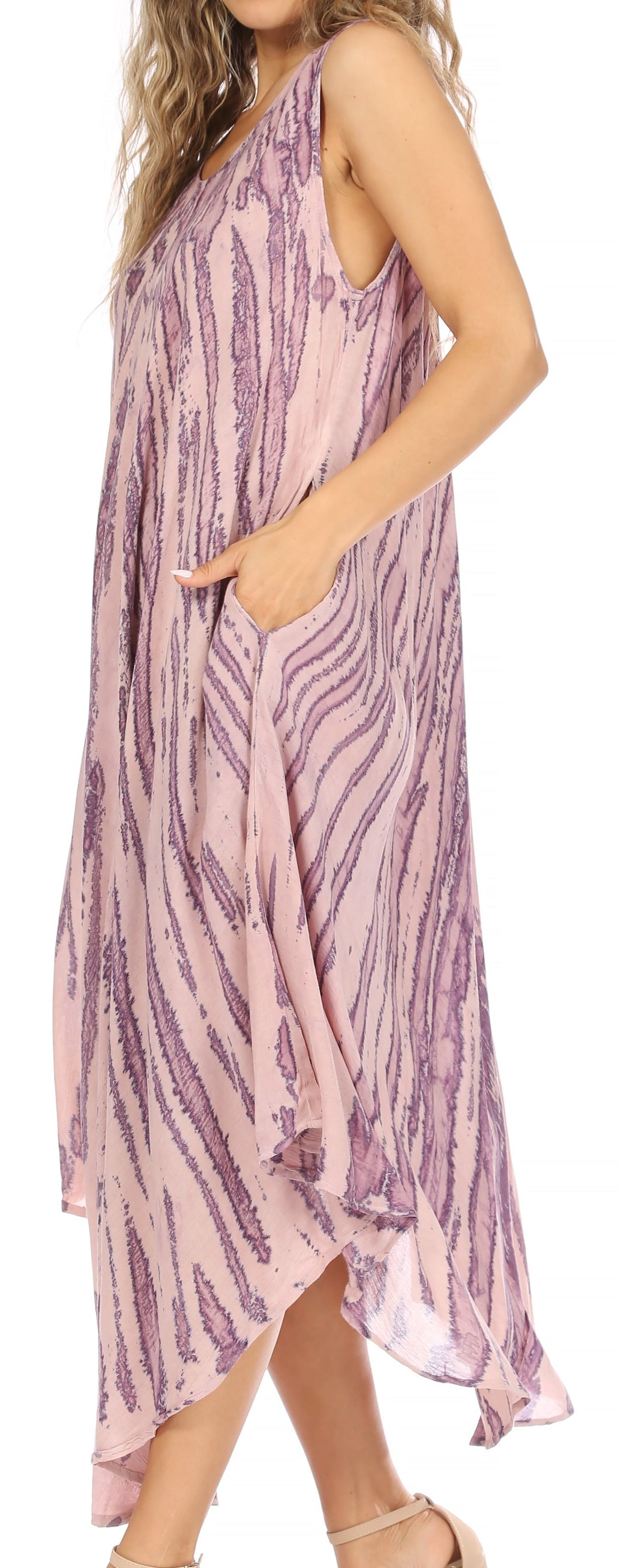 Sakkas Kara Long Draped Sleeveless Marbled Caftan Dress / Cover Up