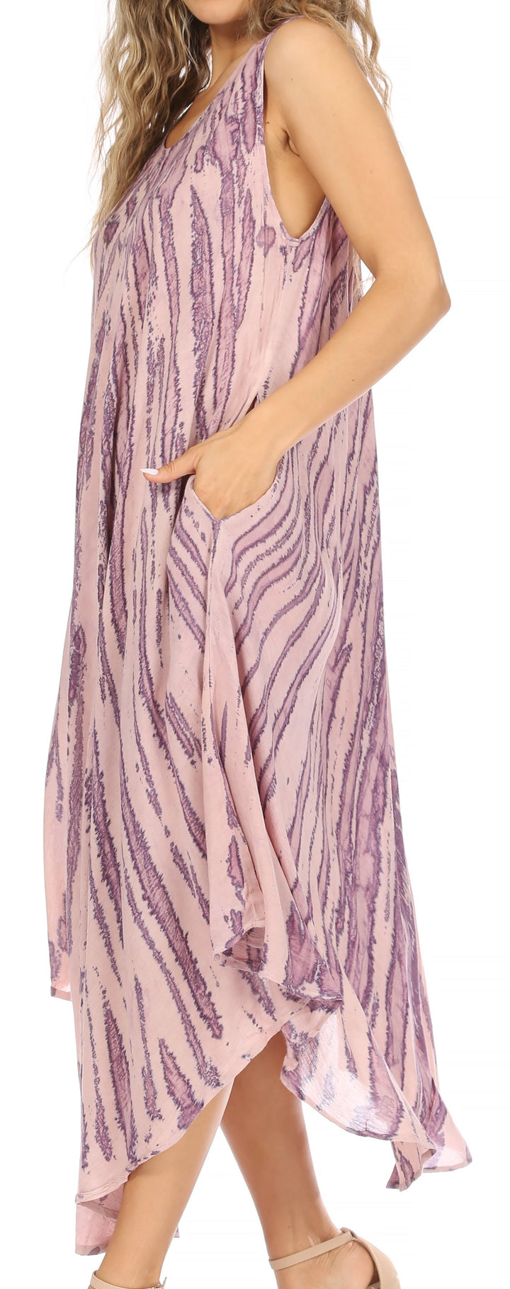 Sakkas Kara Long Draped Sleeveless Marbled Caftan Dress / Cover Up