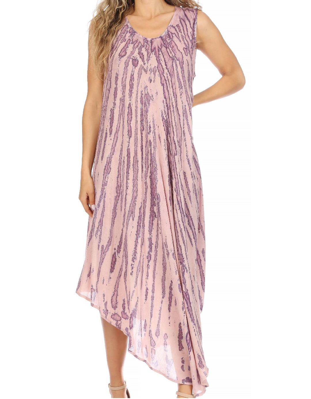 Sakkas Kara Long Draped Sleeveless Marbled Caftan Dress / Cover Up
