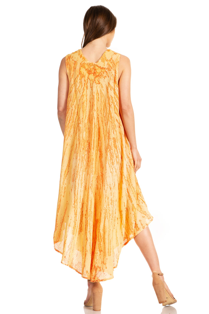 Sakkas Kara Long Draped Sleeveless Marbled Caftan Dress / Cover Up