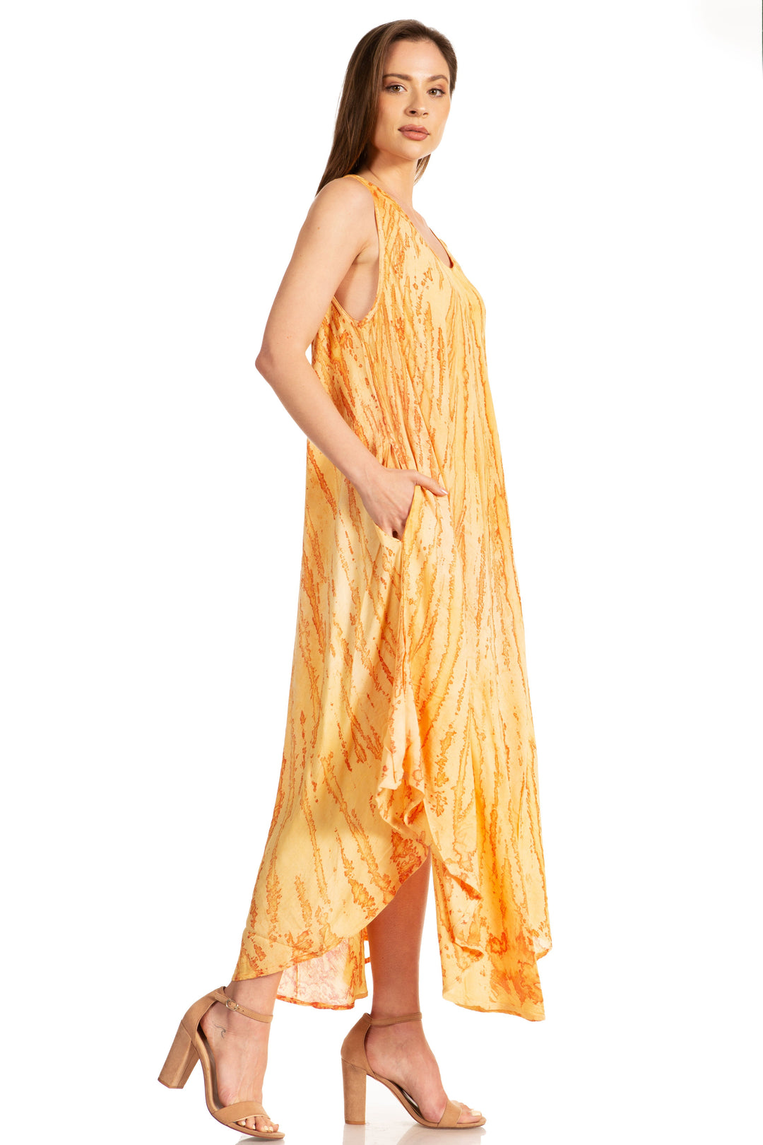 Sakkas Kara Long Draped Sleeveless Marbled Caftan Dress / Cover Up