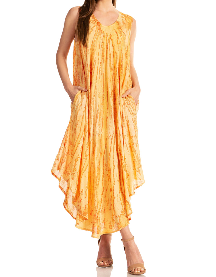 Sakkas Kara Long Draped Sleeveless Marbled Caftan Dress / Cover Up
