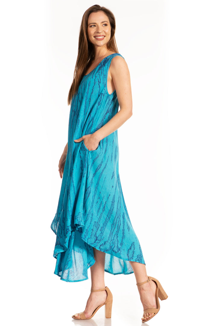 Sakkas Kara Long Draped Sleeveless Marbled Caftan Dress / Cover Up